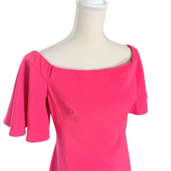 Theia Off The Shoulder Crepe Dress size 8 lipstick pink cocktail dress - Picture 5 of 11